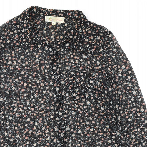 Cameo Rose Womens Black Floral Polyester Basic Button-Up Size 10 Collared