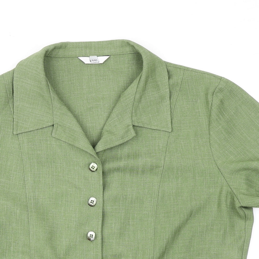 Klass Womens Green Polyester Basic Button-Up Size 14 Collared