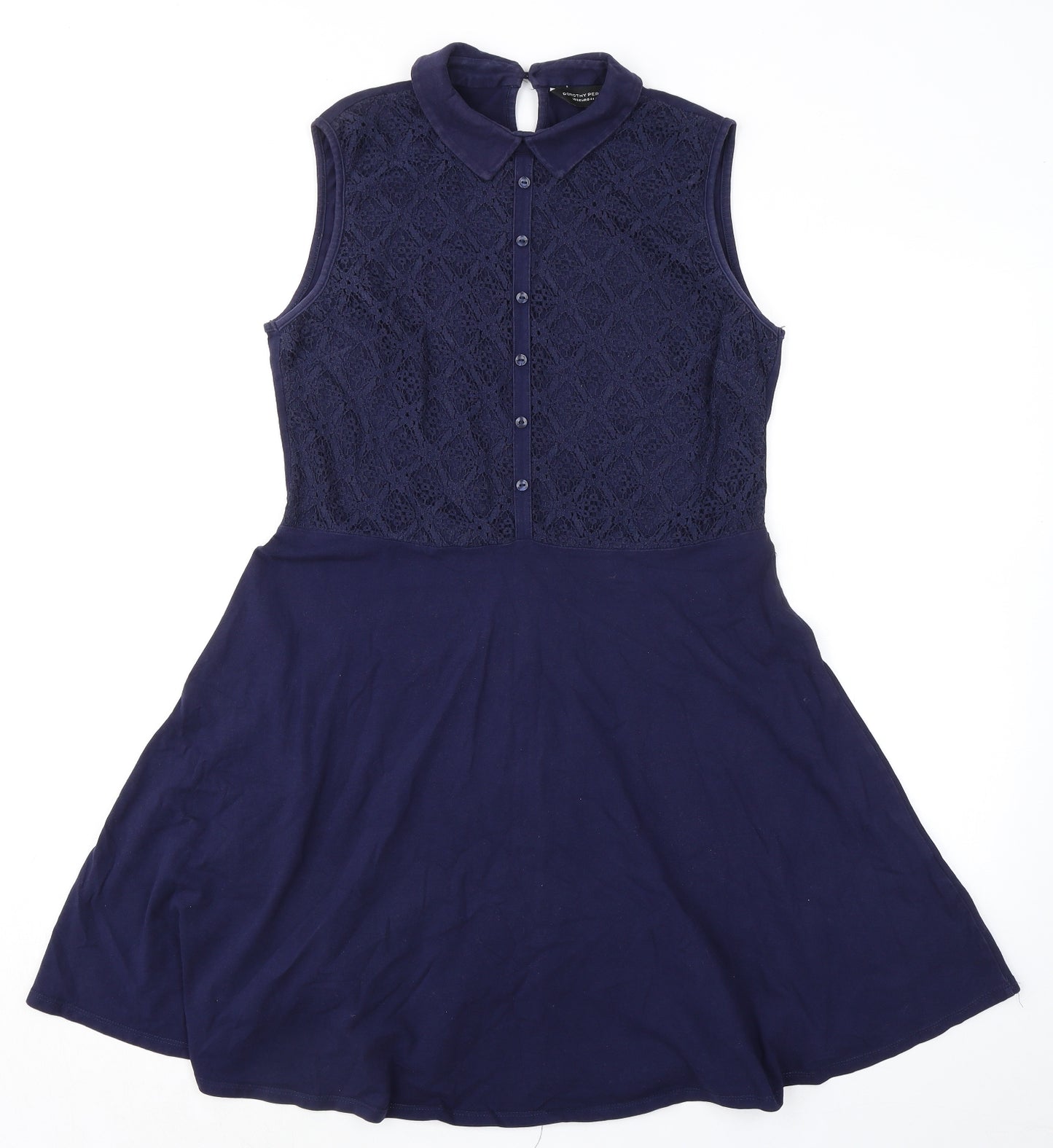 Dorothy Perkins Womens Blue Cotton Skater Dress Size 16 Collared Button - lac