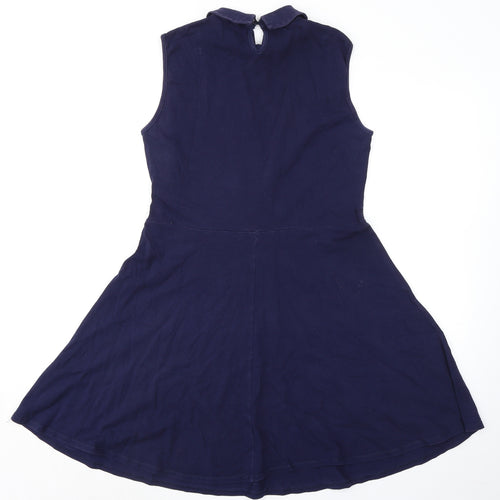 Dorothy Perkins Womens Blue Cotton Skater Dress Size 16 Collared Button - lac