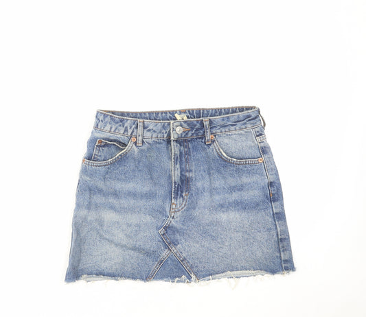 Topshop Womens Blue Cotton Mini Skirt Size 10 Zip