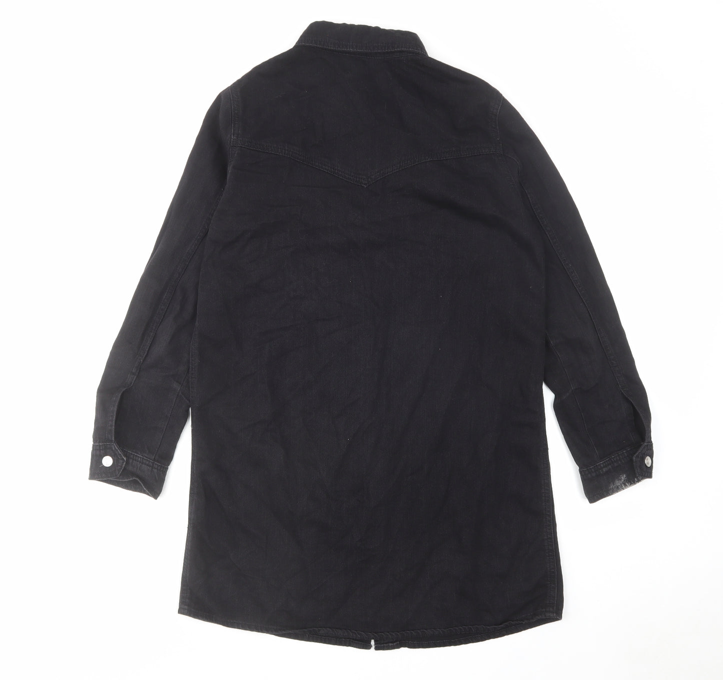 Denim & Co. Womens Black Cotton Shirt Dress Size 10 Collared Button