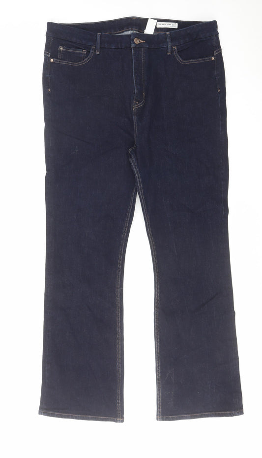 Marks and Spencer Womens Blue Cotton Bootcut Jeans Size 20 L30 in Regular Zip