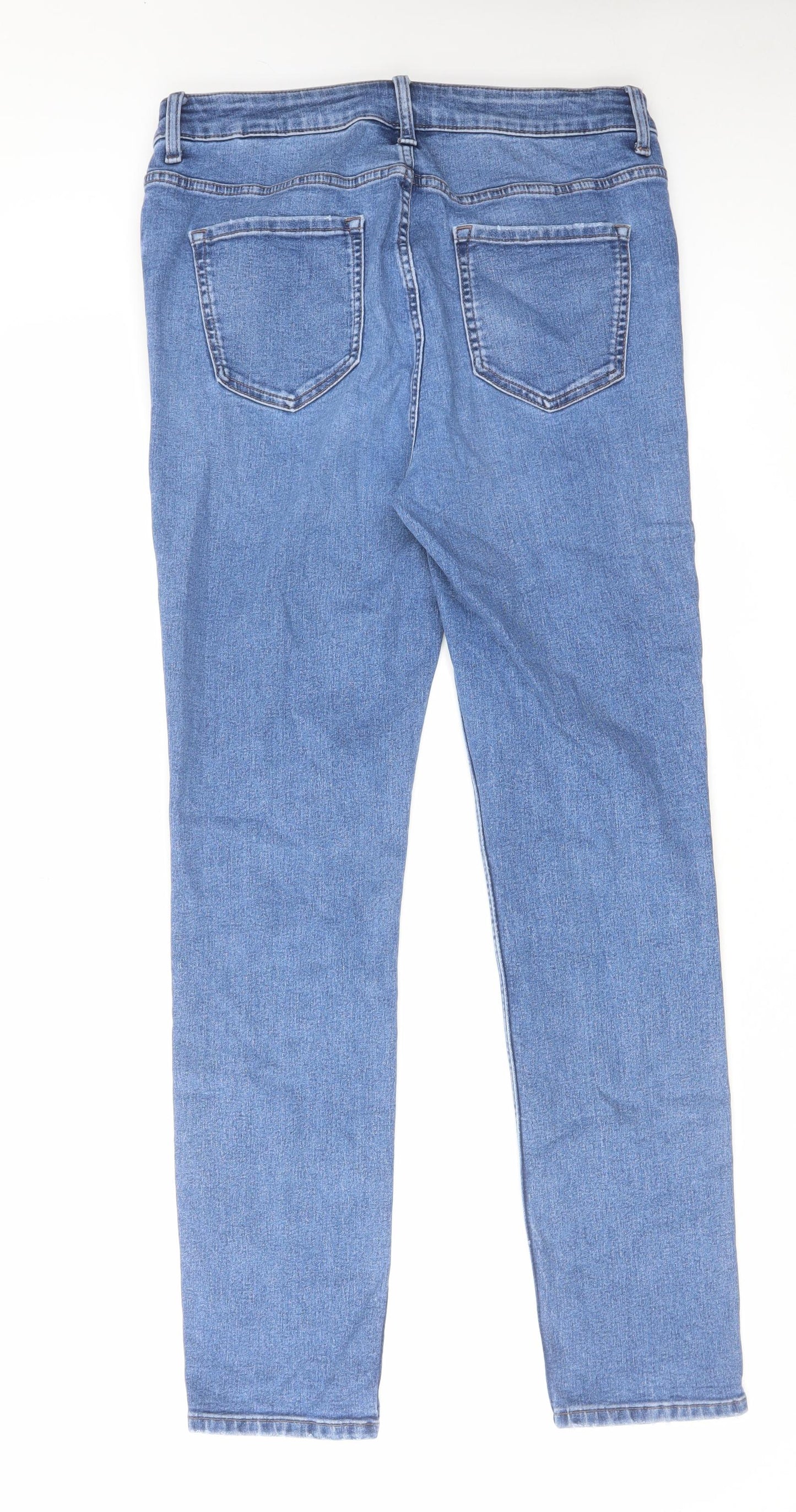 Marks and Spencer Womens Blue Cotton Straight Jeans Size 14 L31 in Regular Zip