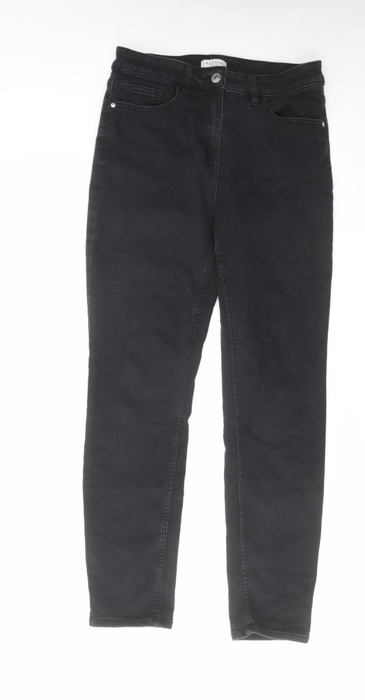 Papaya Womens Black Cotton Straight Jeans Size 12 L29 in Regular Zip