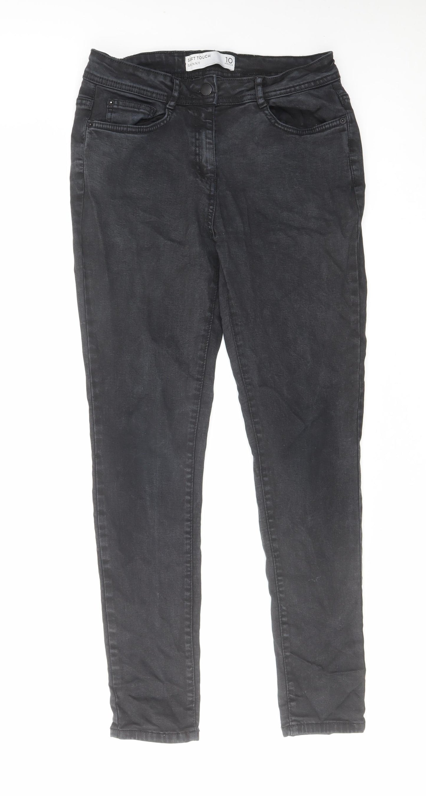 NEXT Womens Black Cotton Skinny Jeans Size 10 L29 in Regular Zip