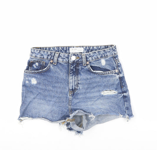 Denim & Co. Womens Blue Cotton Cut-Off Shorts Size 8 Regular Zip - Distressed Denim