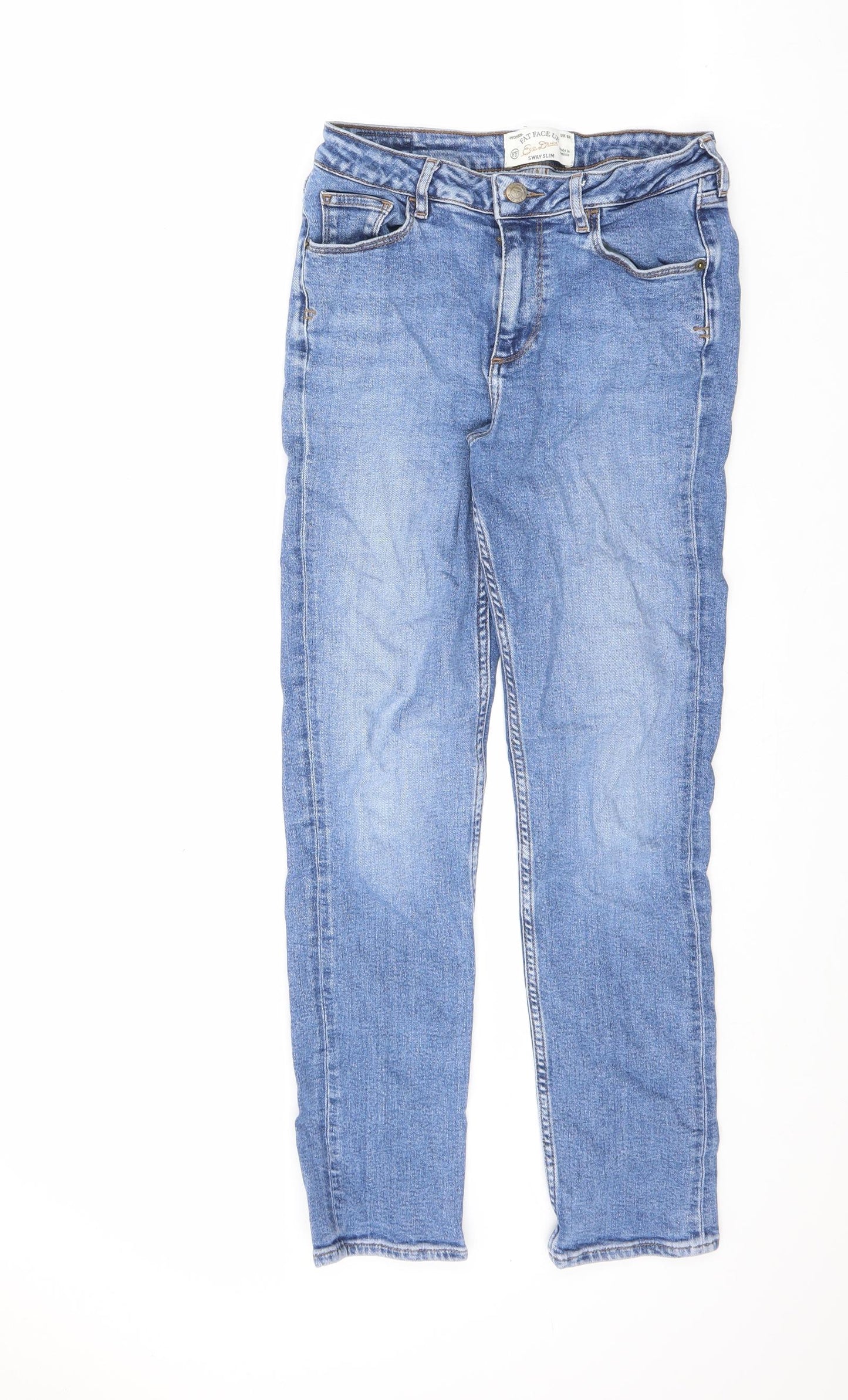 Fat Face Womens Blue Cotton Straight Jeans Size 8 L26 in Slim Zip