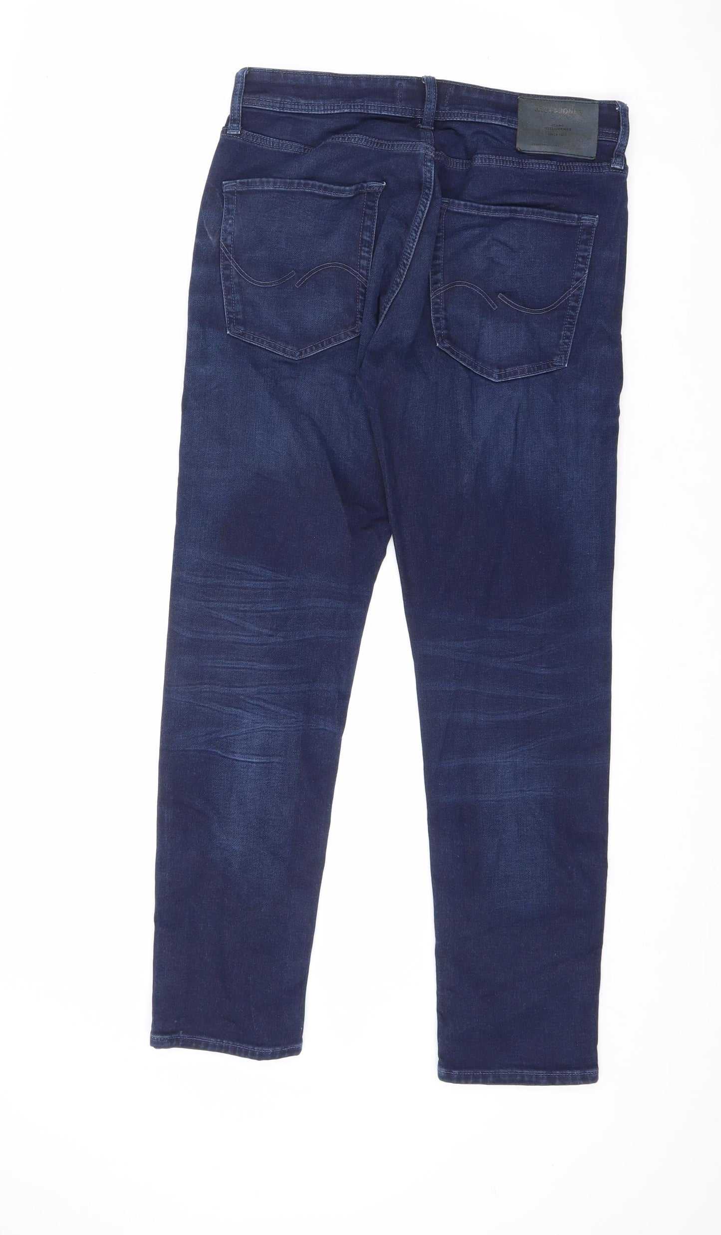 JACK & JONES Mens Blue Cotton Straight Jeans Size 32 in L32 in Regular Zip