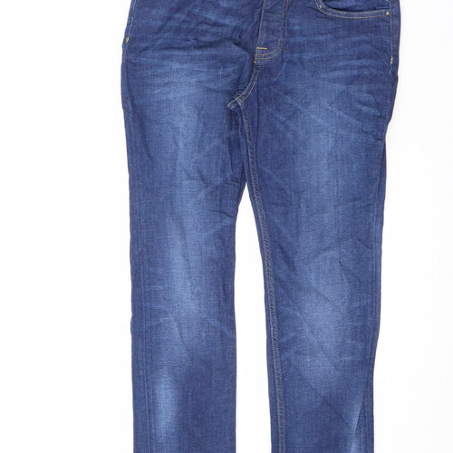 New Look Mens Blue Cotton Straight Jeans Size 30 in L32 in Slim Button
