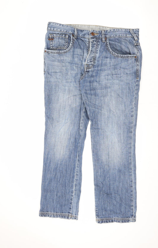 John Rocha Mens Blue Cotton Straight Jeans Size 34 in L30 in Regular Button