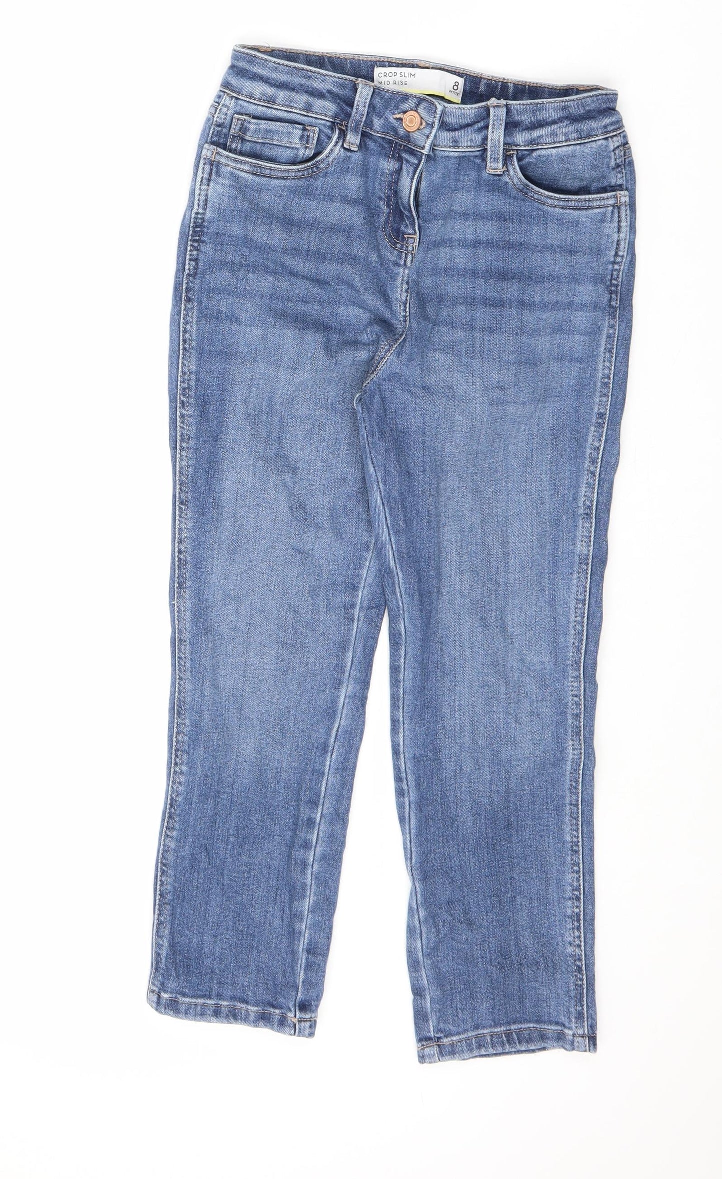 Marks and Spencer Womens Blue Cotton Straight Jeans Size 8 L22 in Slim Zip