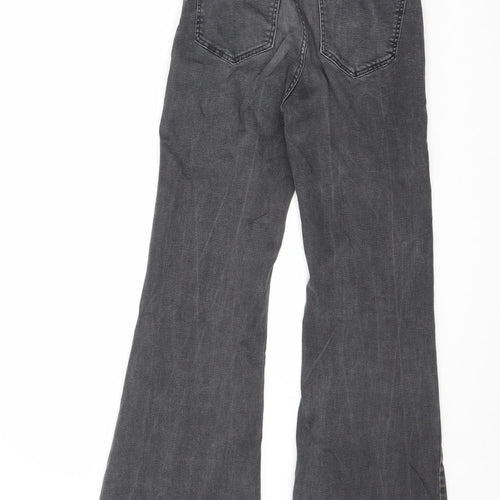 Bershka Womens Black Cotton Wide-Leg Jeans Size 10 L29 in Regular Zip