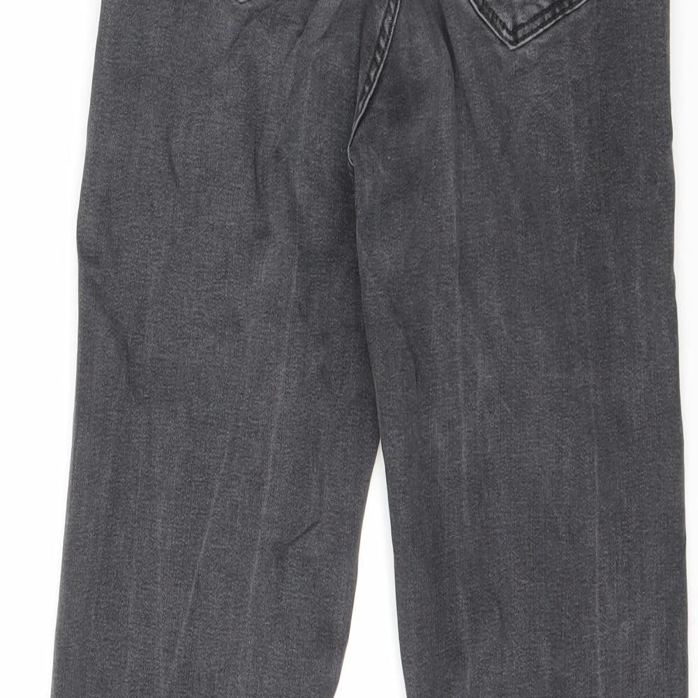 Bershka Womens Black Cotton Wide-Leg Jeans Size 10 L29 in Regular Zip