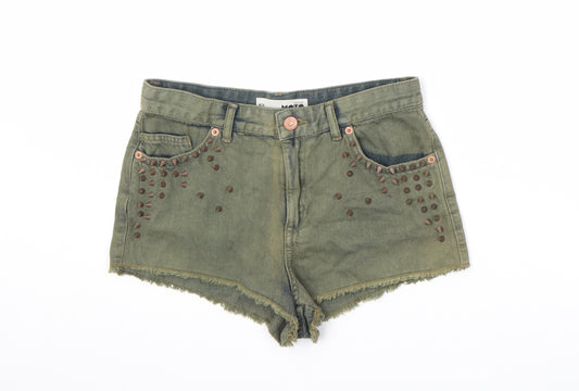 Topshop Womens Green Cotton Cut-Off Shorts Size 10 Regular Zip
