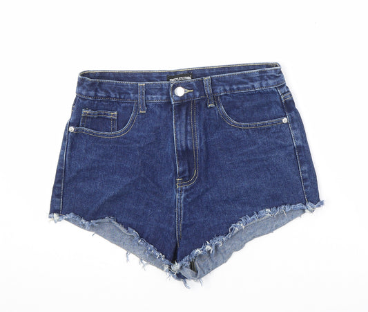 PRETTYLITTLETHING Womens Blue Cotton Cut-Off Shorts Size 10 Regular Zip