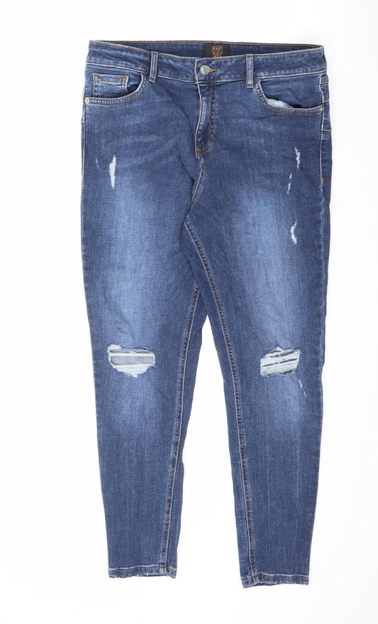 F&F Womens Blue Cotton Skinny Jeans Size 14 L26 in Regular Zip