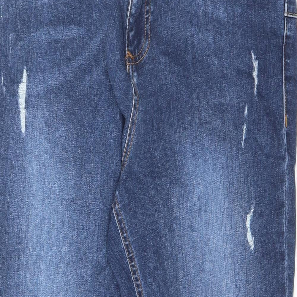 F&F Womens Blue Cotton Skinny Jeans Size 14 L26 in Regular Zip