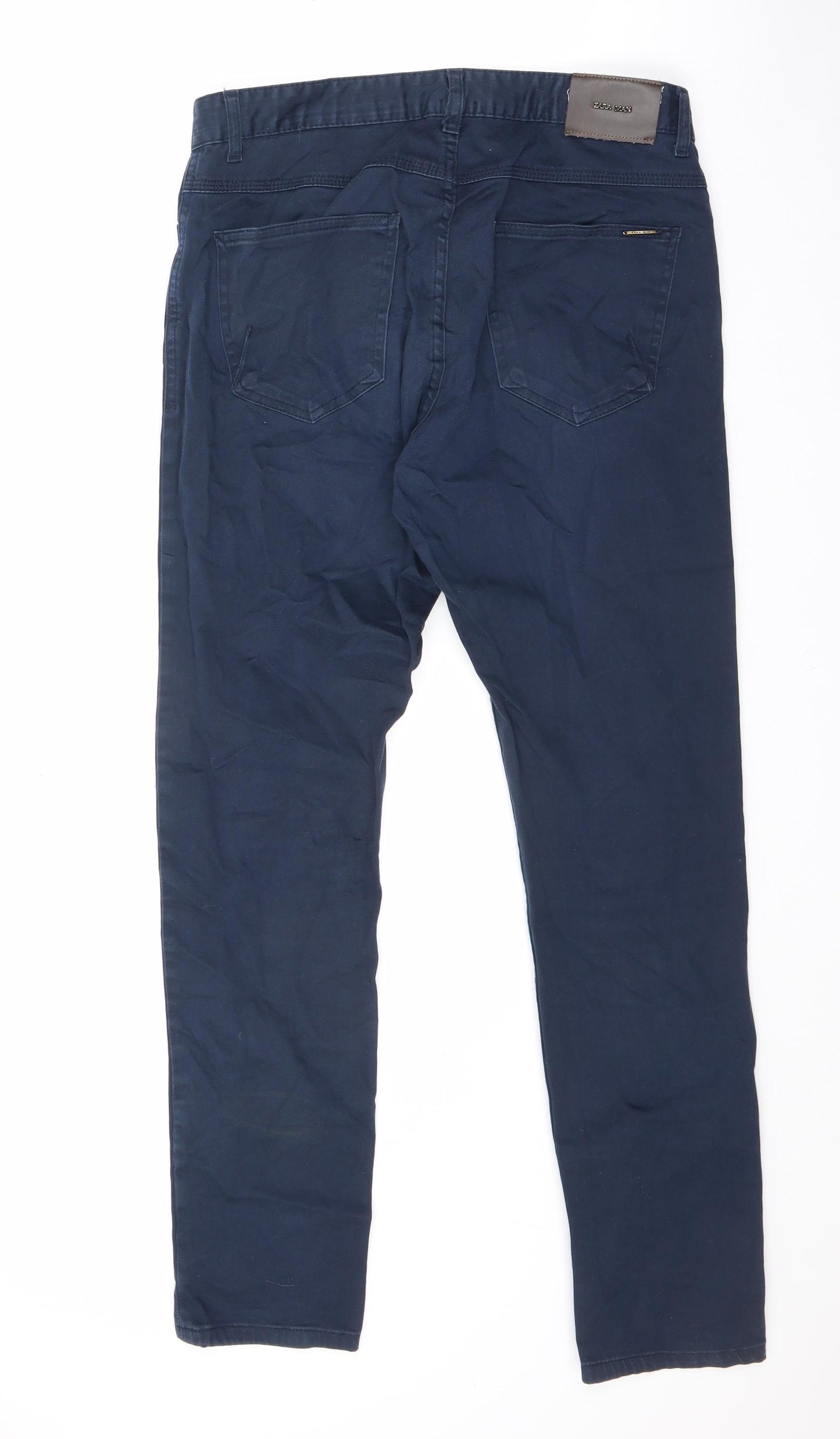 Zara Mens Blue Cotton Straight Jeans Size 32 in L29 in Slim Zip