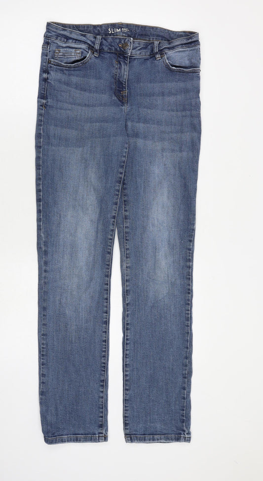 NEXT Womens Blue Cotton Straight Jeans Size 12 L31 in Slim Zip