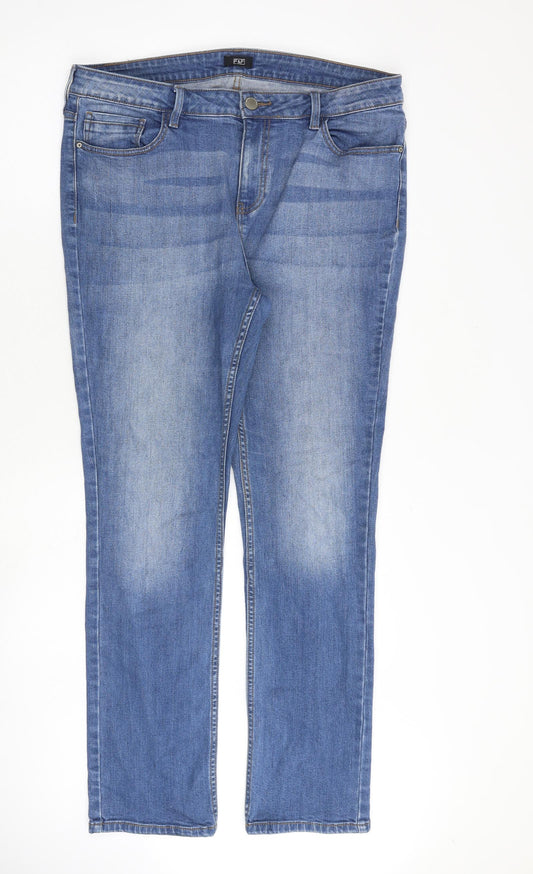 F&F Womens Blue Cotton Straight Jeans Size 16 L29 in Regular Zip - Brand Patch