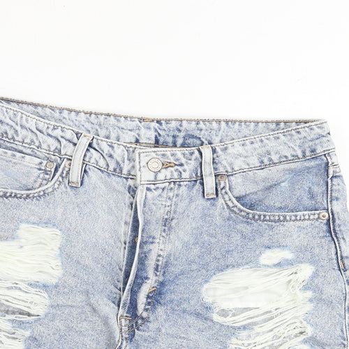 H&M Womens Blue 100% Cotton Cut-Off Shorts Size 12 Regular Button