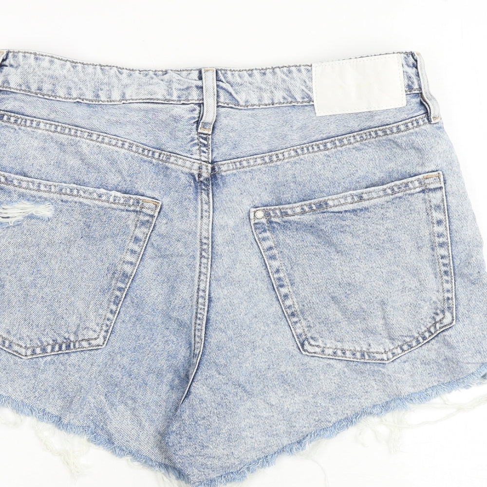 H&M Womens Blue 100% Cotton Cut-Off Shorts Size 12 Regular Button