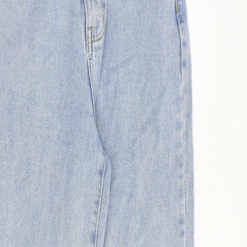 PRETTYLITTLETHING Womens Blue Cotton Boyfriend Jeans Size 8 L30 in Regular Zip - Ankle Slit
