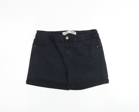 Denim & Co. Womens Black Cotton Mom Shorts Size 12 Regular Zip