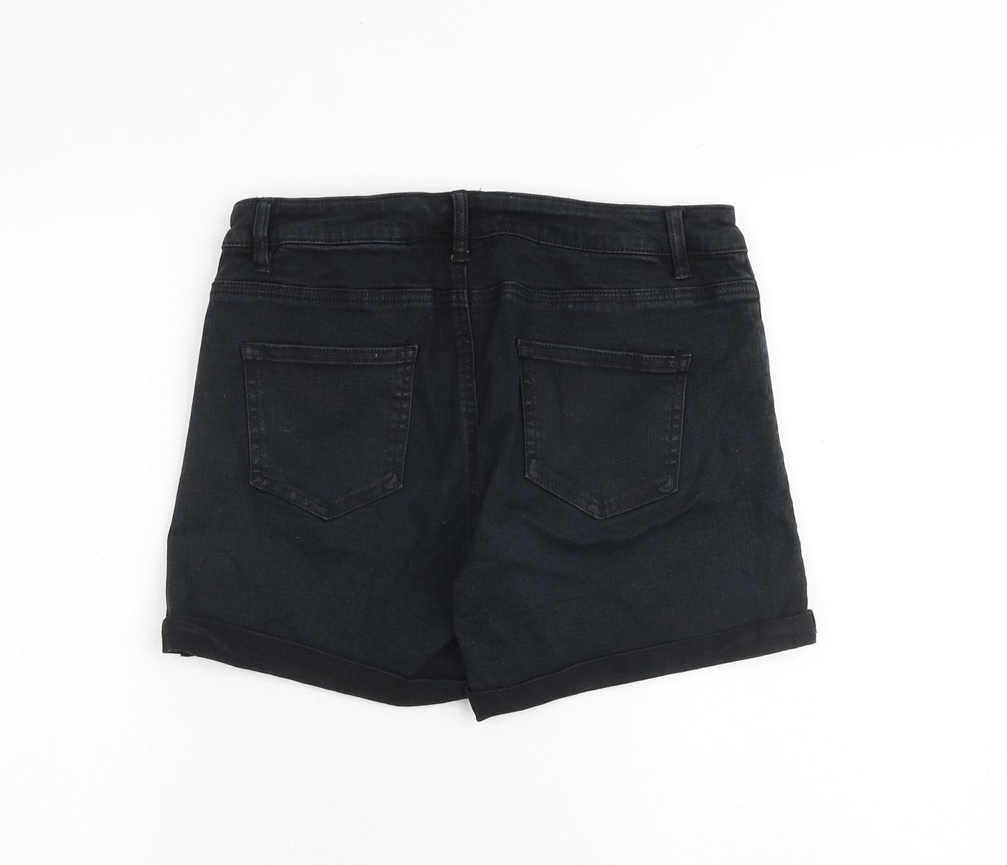 Denim & Co. Womens Black Cotton Mom Shorts Size 12 Regular Zip