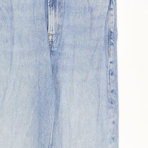 Mango Womens Blue Cotton Straight Jeans Size 10 L26 in Regular Zip - Distressed Hems