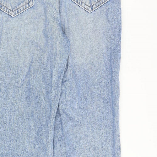Mango Womens Blue Cotton Straight Jeans Size 10 L26 in Regular Zip - Distressed Hems