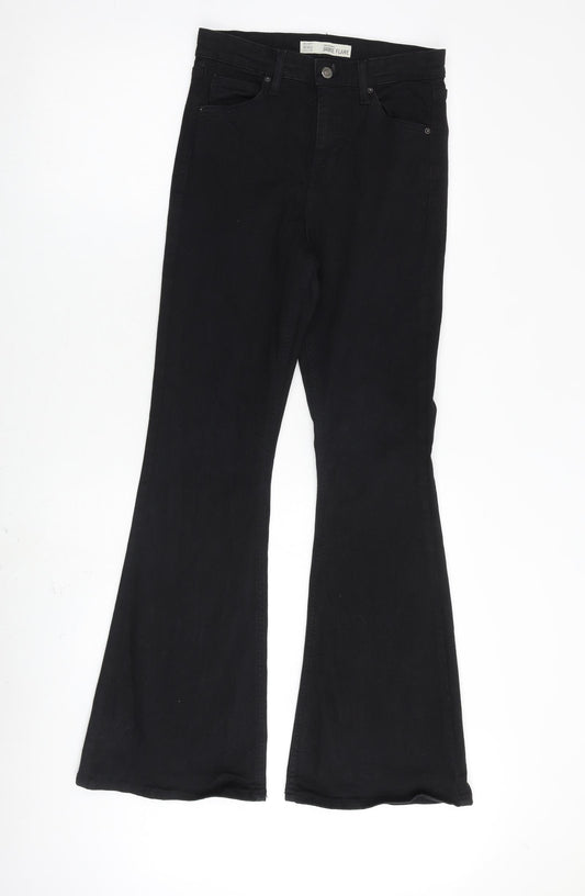 Topshop Womens Black Cotton Bootcut Jeans Size 28 in L30 in Regular Zip