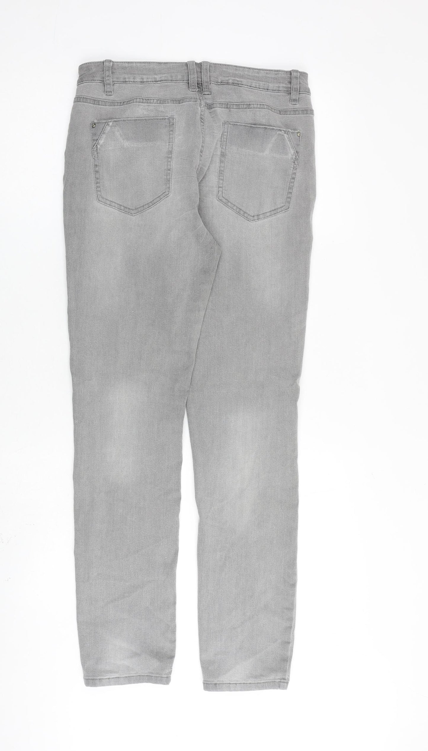 Denim & Co. Womens Grey Cotton Straight Jeans Size 8 L29 in Regular Zip