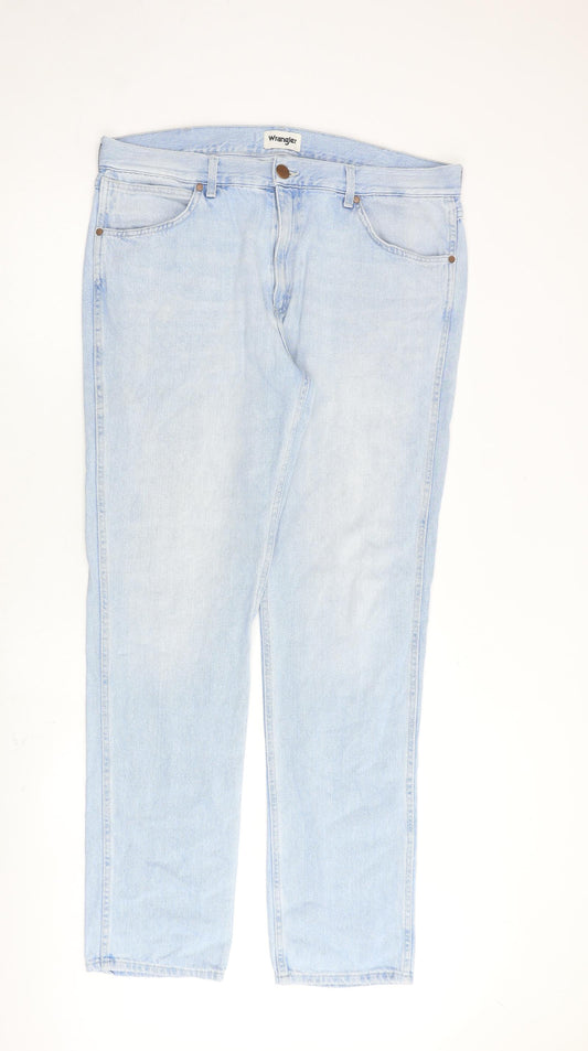 Wrangler Mens Blue Cotton Straight Jeans Size 36 in L34 in Regular Zip