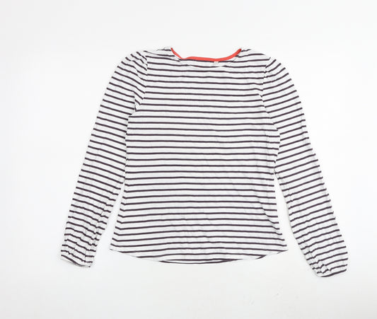 Boden Womens White Striped Cotton Basic T-Shirt Size 8 Round Neck