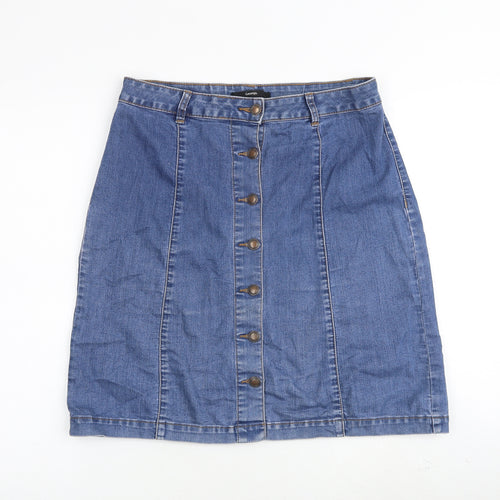 George Womens Blue Cotton A-Line Skirt Size 12 Button