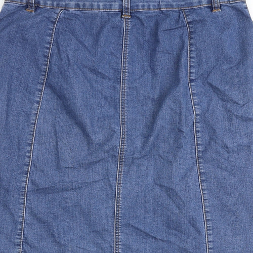 George Womens Blue Cotton A-Line Skirt Size 12 Button