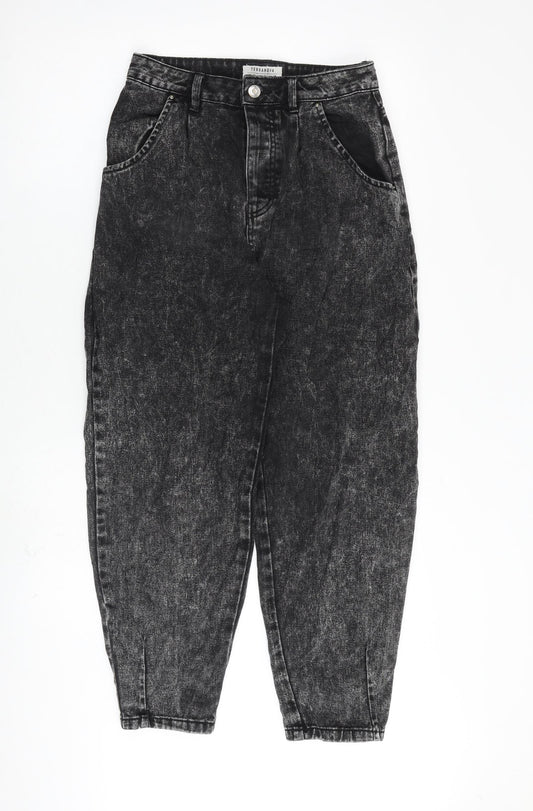 Terranova Womens Grey Cotton Mom Jeans Size 10 L26 in Regular Button - Acid Wash Effect