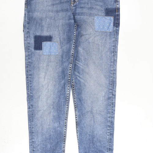 TU Womens Blue Cotton Skinny Jeans Size 8 L29 in Slim Zip - Patchwork