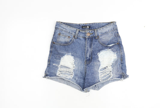 Boohoo Womens Blue 100% Cotton Cut-Off Shorts Size 8 Regular Zip