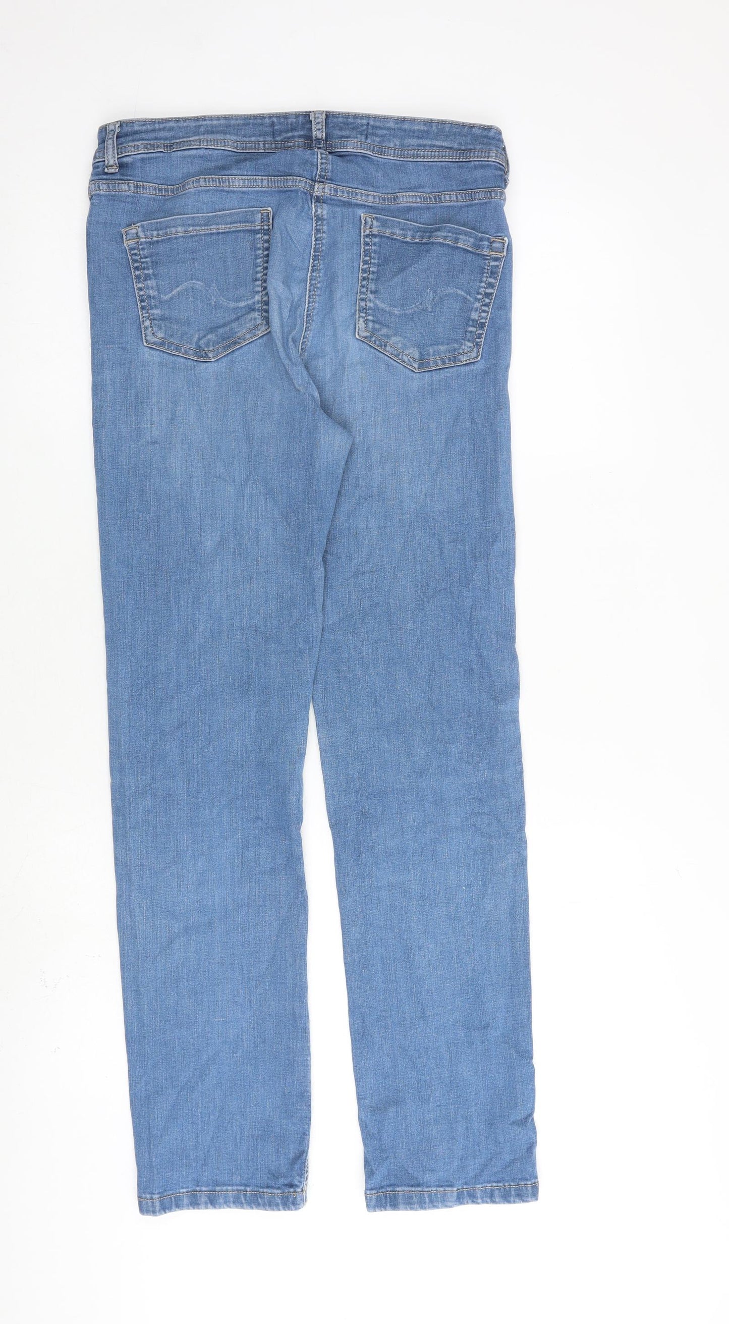 NEXT Womens Blue Cotton Straight Jeans Size 10 L30 in Extra-Slim Zip