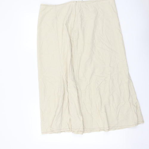 Marks and Spencer Womens Beige Linen Swing Skirt Size 18 Zip