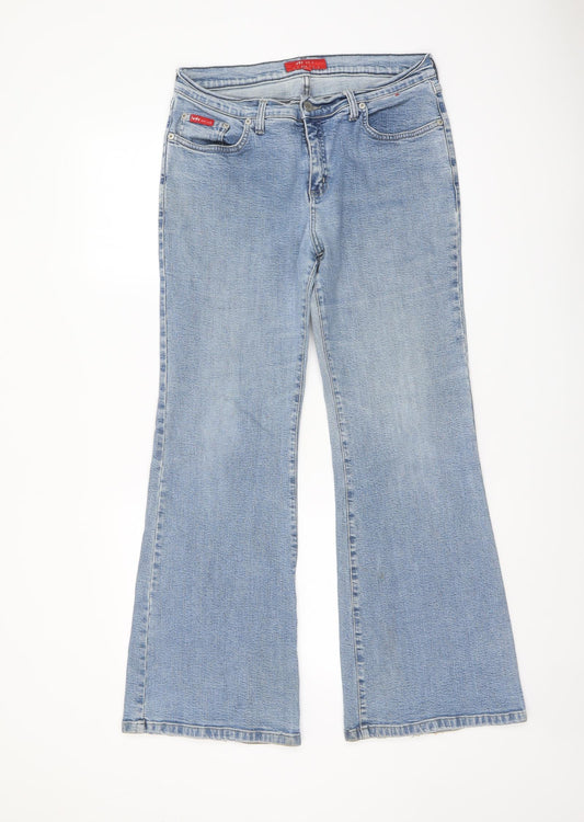 Per Una Womens Blue Cotton Wide-Leg Jeans Size 14 L29 in Regular Button