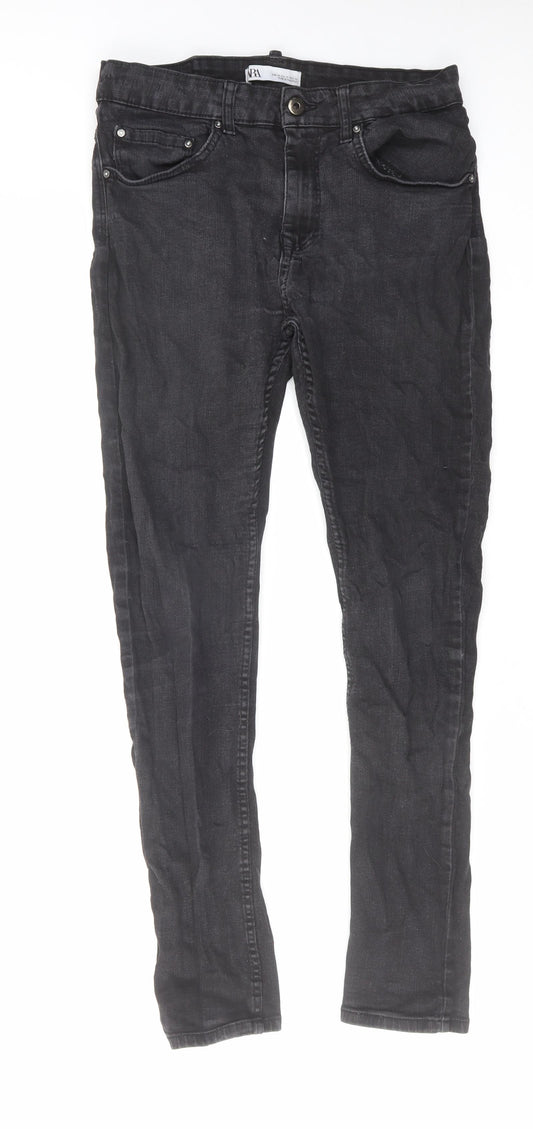 Zara Womens Black Cotton Straight Jeans Size 12 L29 in Regular Zip
