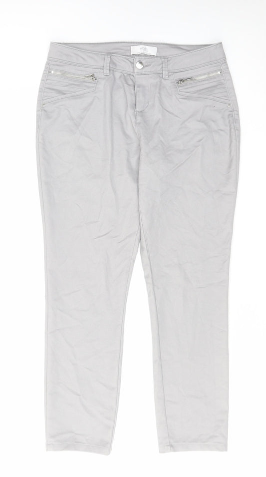 Wallis Womens Grey Cotton Straight Jeans Size 10 L26 in Regular Zip