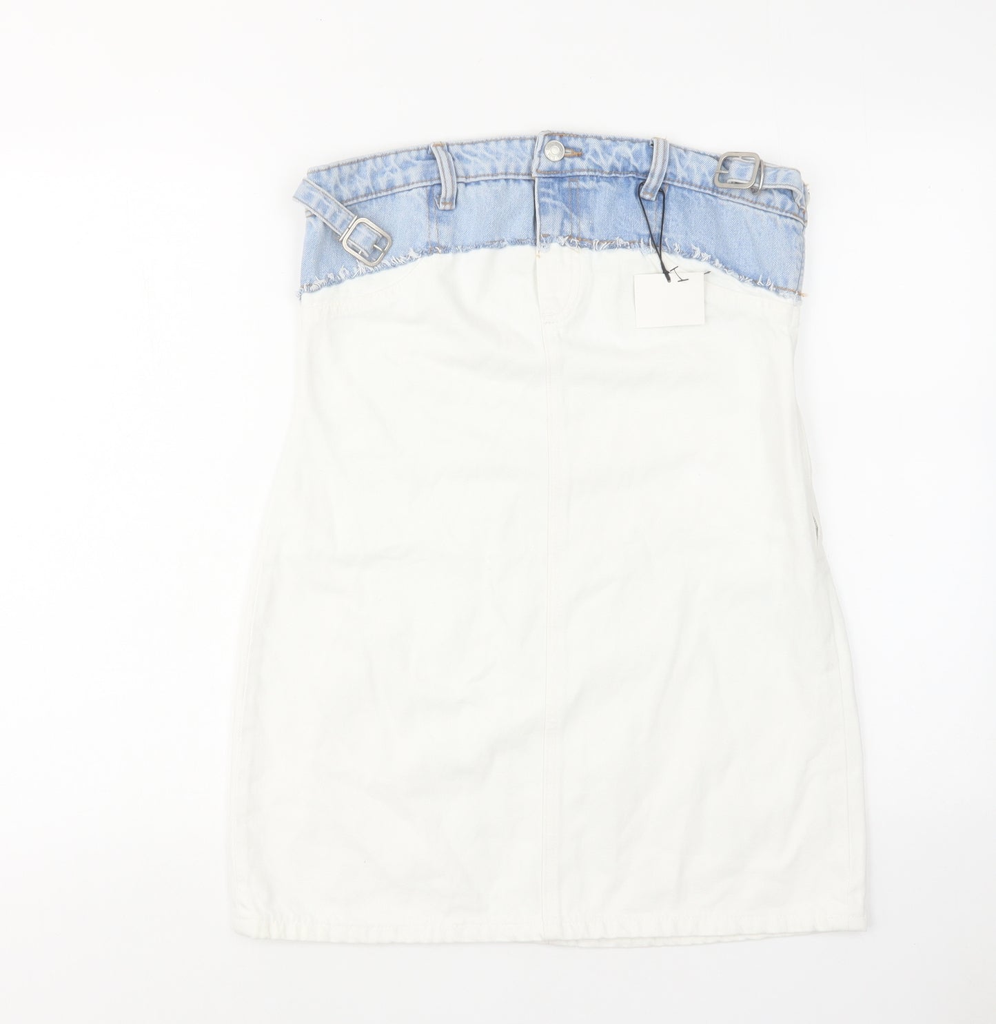 Zara Womens White Colourblock Cotton Mini Size M Off the Shoulder Zip