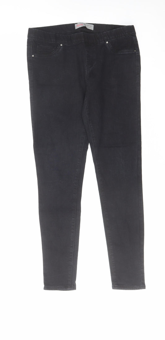 Denim & Co. Womens Black Cotton Straight Jeans Size 12 L28.5 in Regular