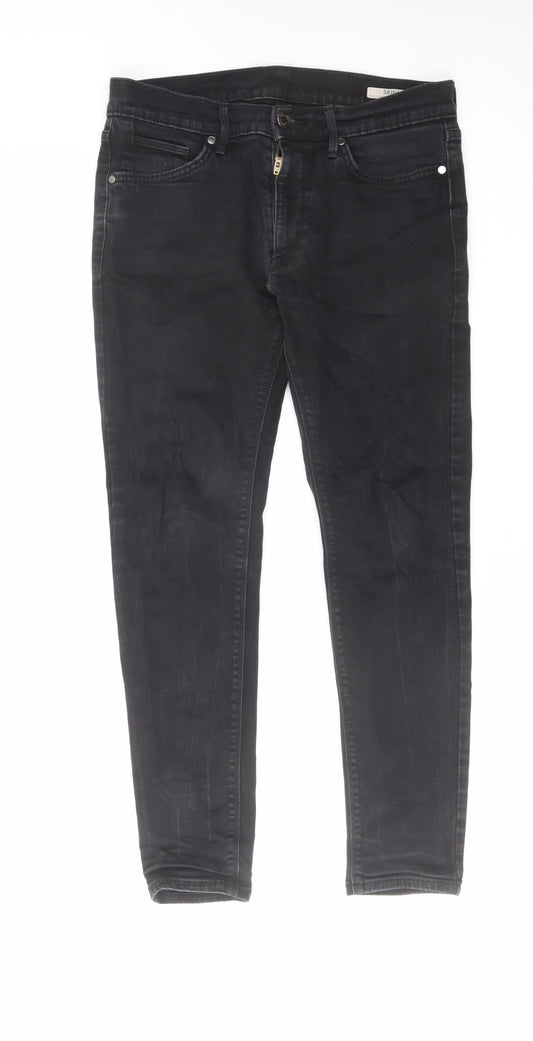 Marks and Spencer Mens Black Cotton Skinny Jeans Size 30 in L29 in Regular Zip