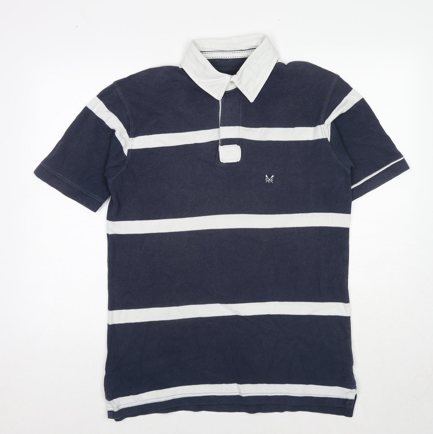 Crew Clothing Mens Blue Striped Cotton Polo Size M Collared Button